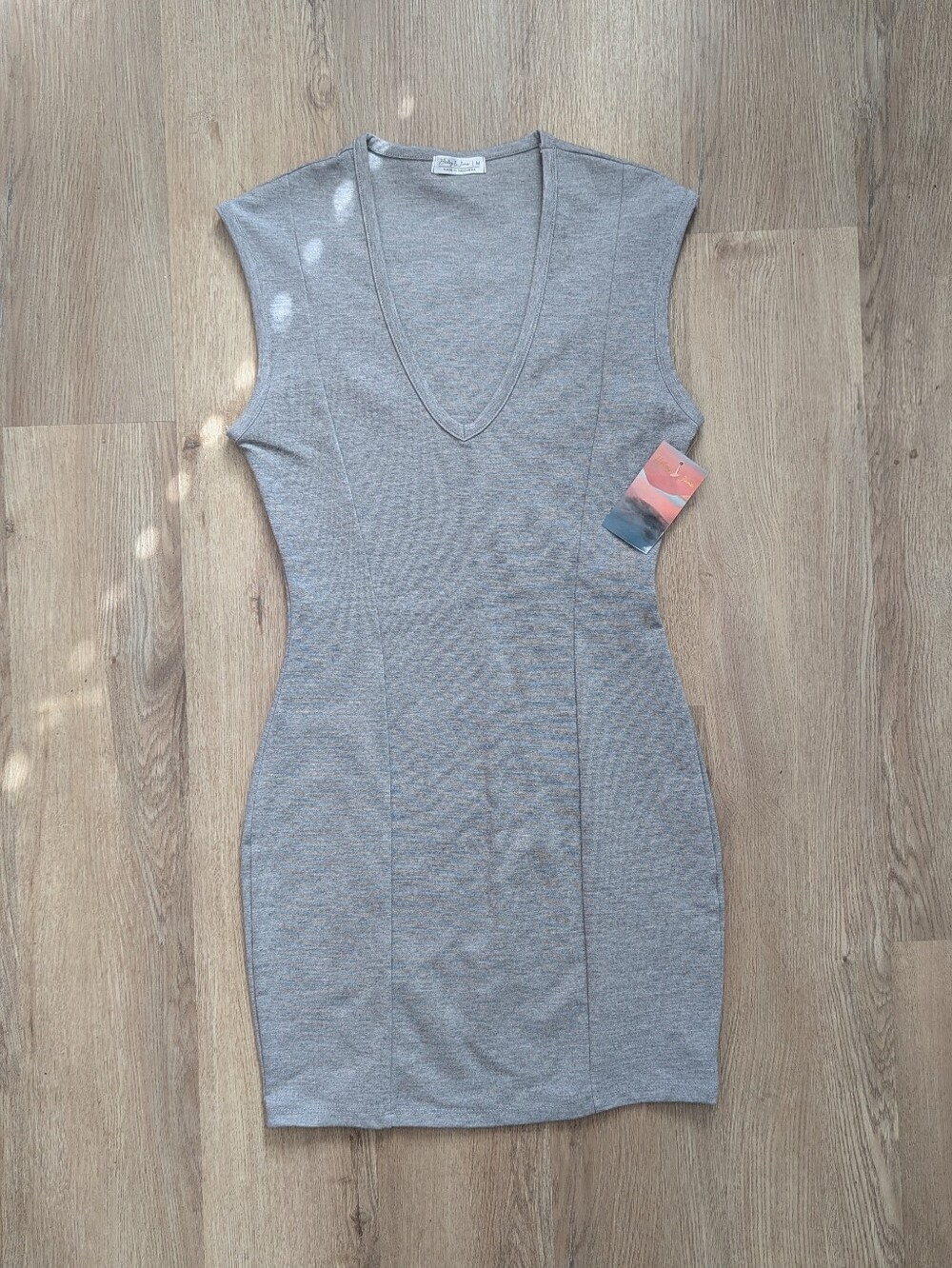 Sleeveless Heather Gray Deep V Neckline Bodycon Knit Structured Dress